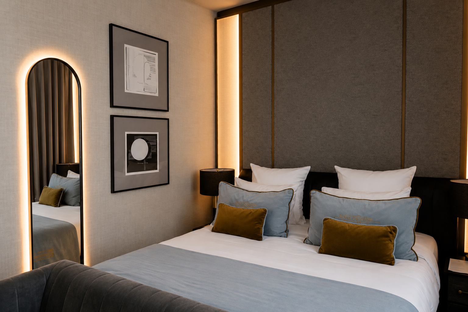 Renata Guzera linocuts in The Crown Krakow, interior visualisation